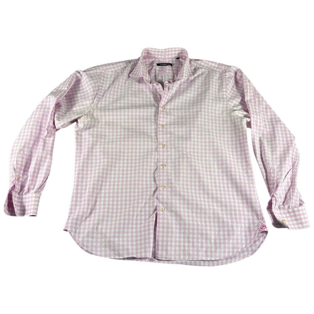 Hammer Made Dress Shirt Mens XL Pink White Gingham Long Sleeve Button Down